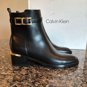 Calvin Klein Black Ankle Boots with Gold Accents NWT 6